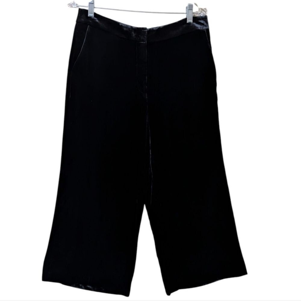 Boden black velvet wide leg pants trousers size 8 silk blend cropped